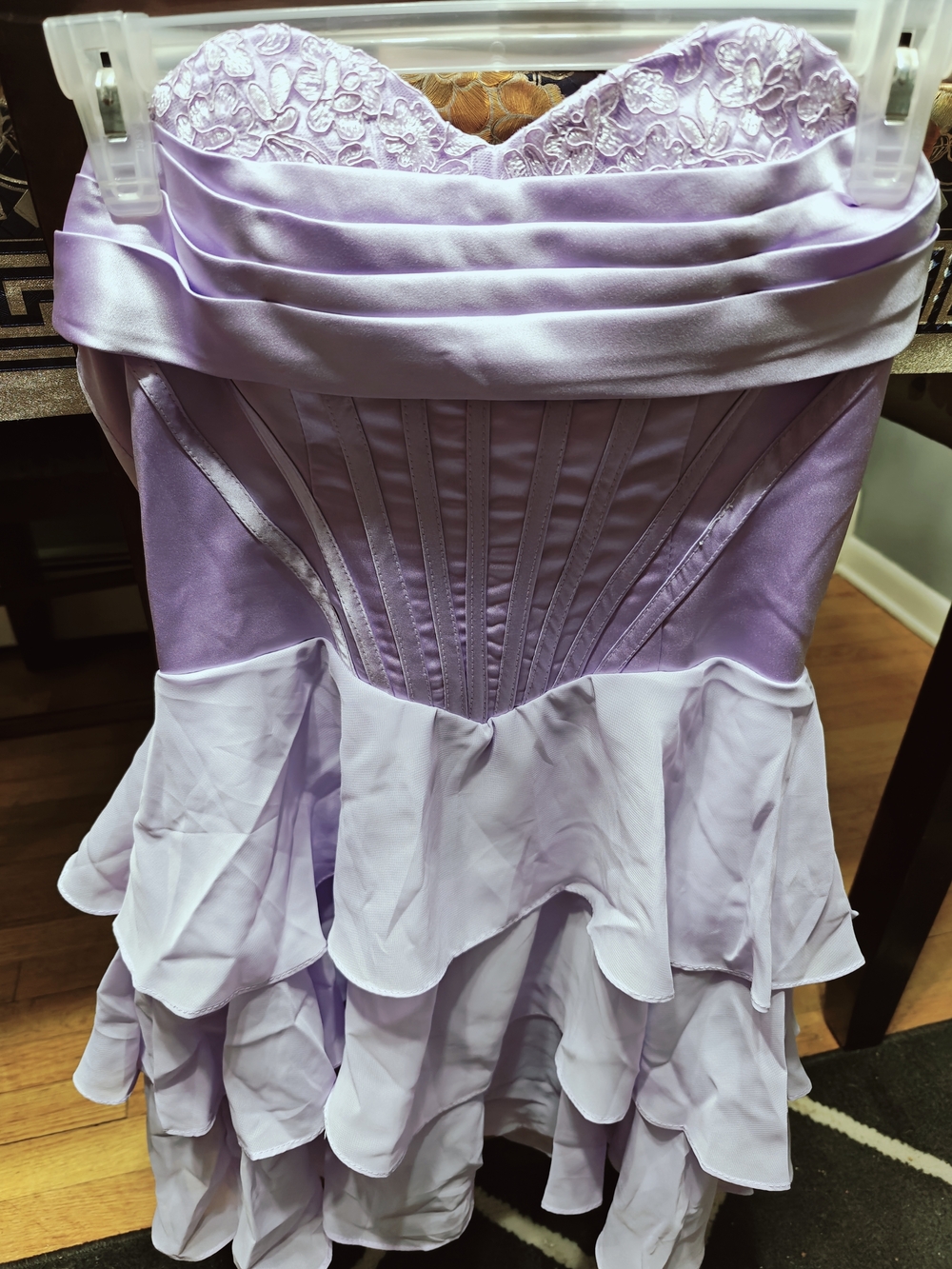 Strapless Lavender Ruffled Mini Dress